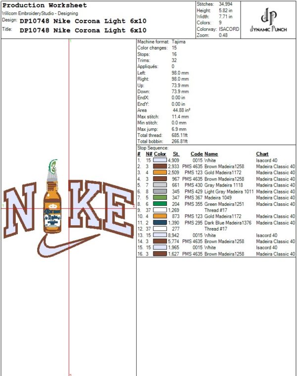 Nike Corona Light Embroidery Design.