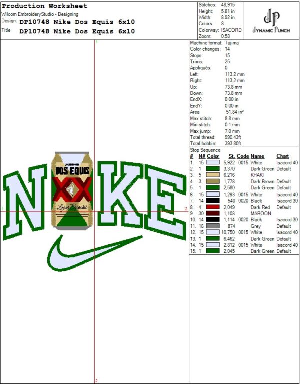 Nike Dos Equis Embroidery Design.