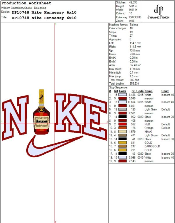 Nike Hennessy Embroidery Design.