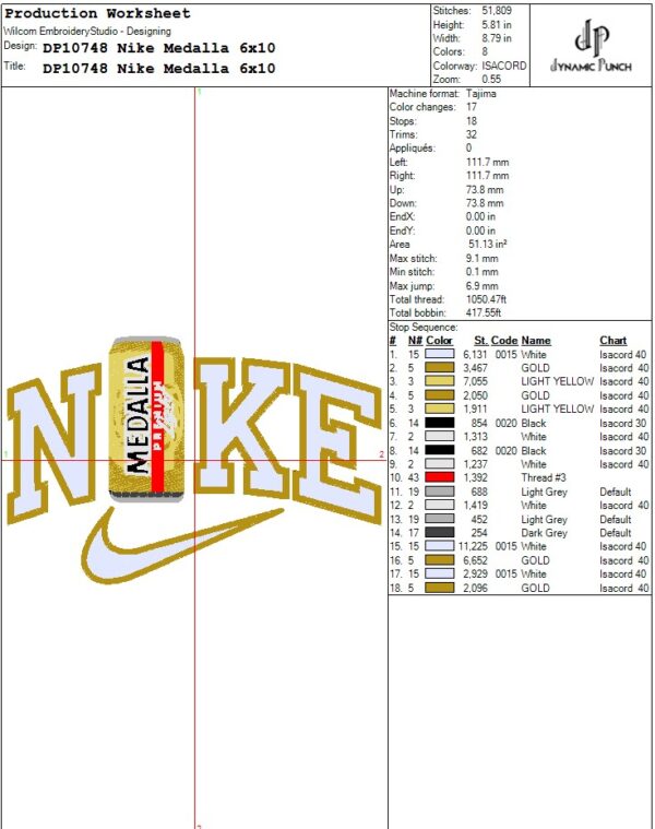 Nike Medalla Embroidery Design.