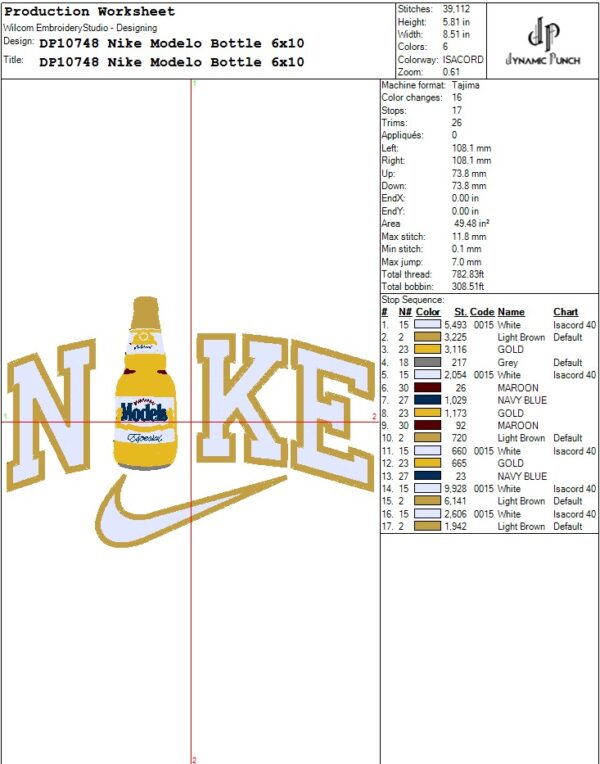 Nike Modelo Bottle Embroidery Design.