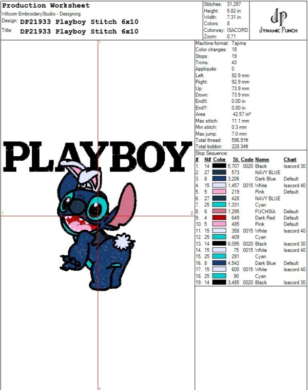 Playboy Stitch Embroidery Design.