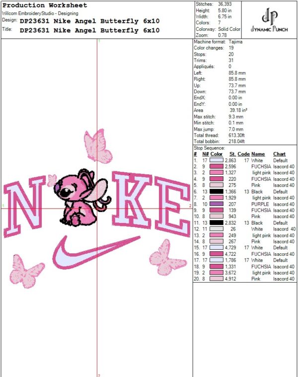 Nike Angel Butterfly Embroidery Design.