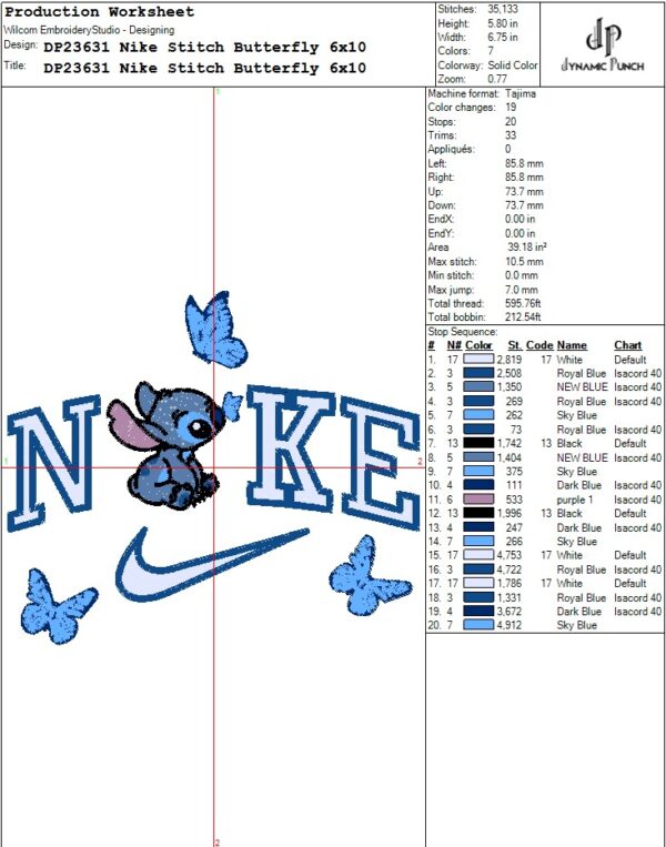 Nike Stitch Butterfly Embroidery Design.