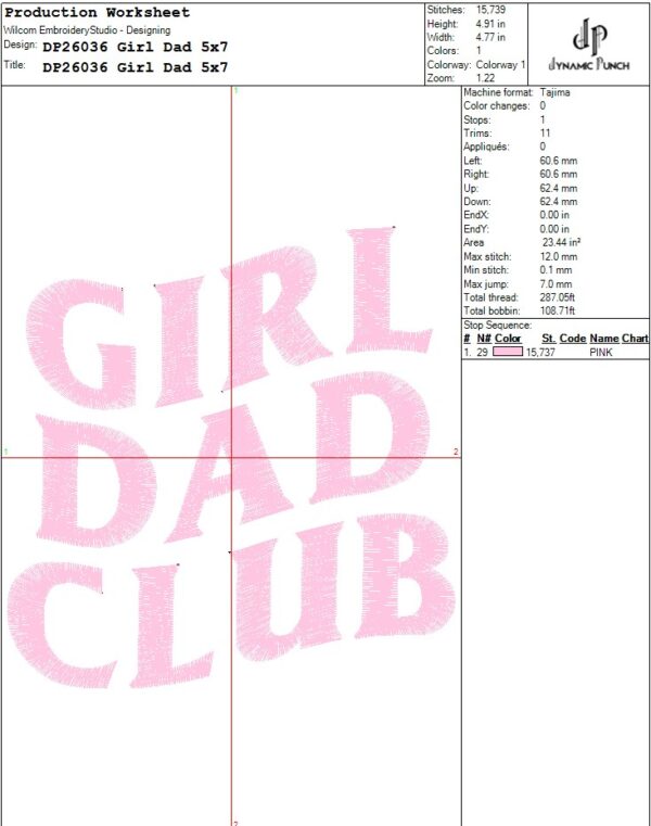 Girl Dad Embroidery Design.