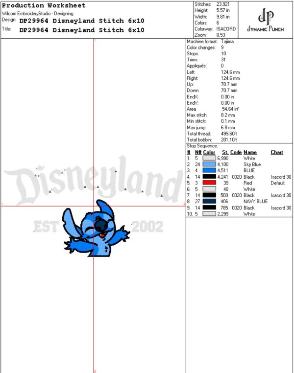 Disneyland Stitch Embroidery Design.