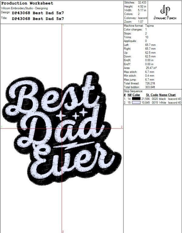 Best Dad Embroidery Design.