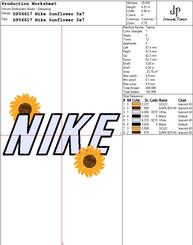 Nike Sunflower Flower Embroidery Design.