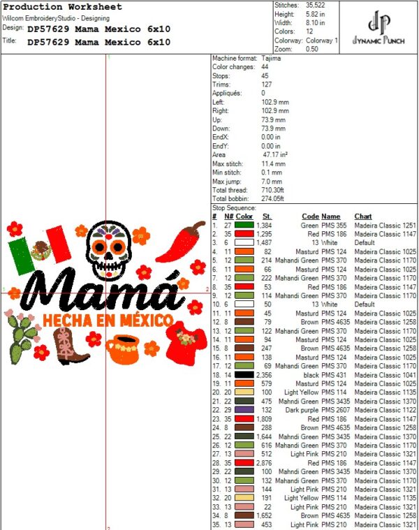 Mama Mexico Embroidery Design.