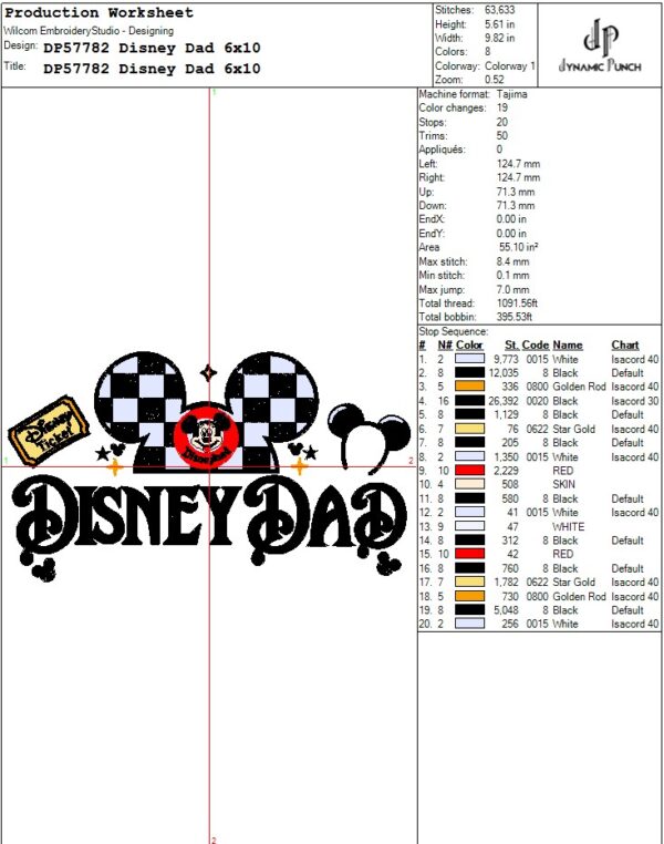 Disney Dad Embroidery Design.