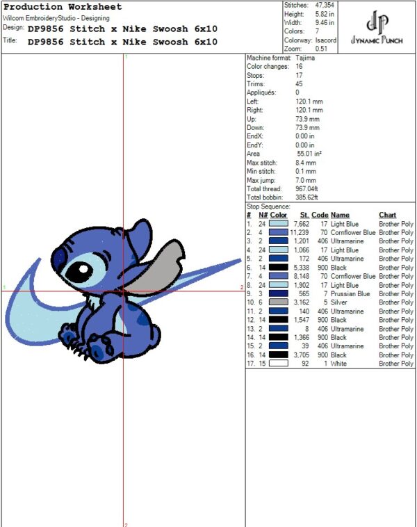 Stitch x Nike Swoosh Embroidery Design.