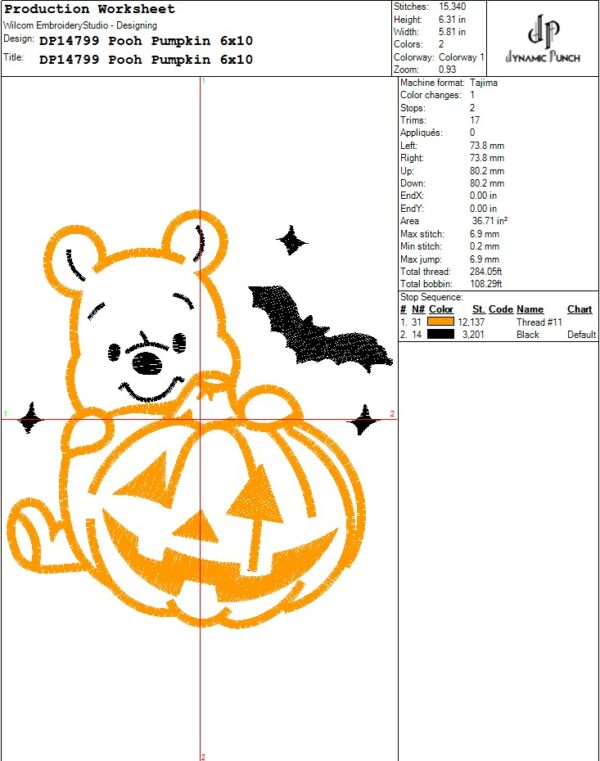 Pooh Pumpkin Embroidery Design.
