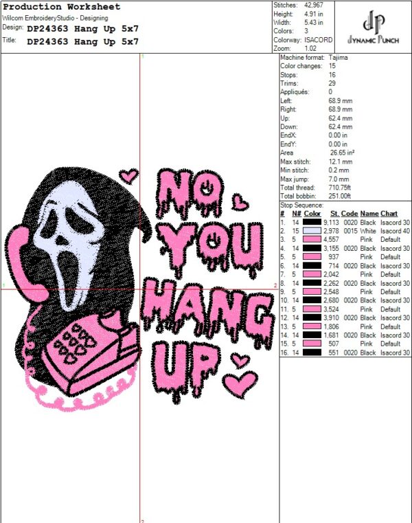 No You Hang Up Scream Embroidery Design.