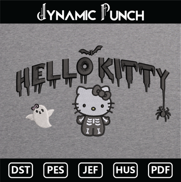 Hello Kitty Skeleton Embroidery Design.