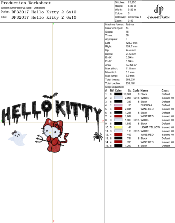 Hello Kitty Devil Embroidery Design.