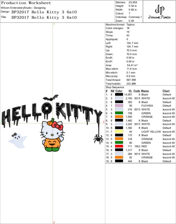 Hello Kitty Pumpkin Embroidery Design.