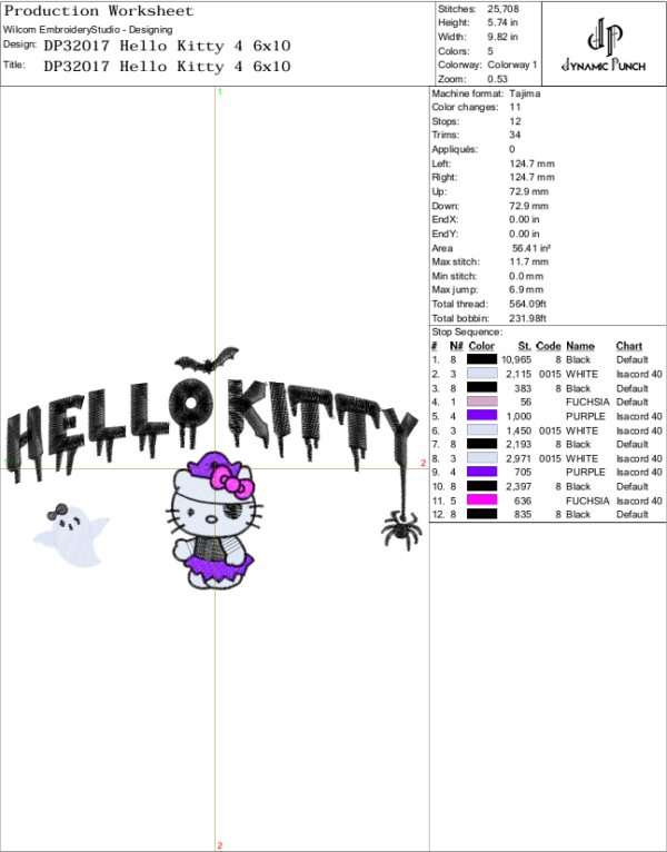 Hello Kitty Pirate Embroidery Design.