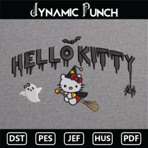 Hello Kitty Broomstick Embroidery Design.