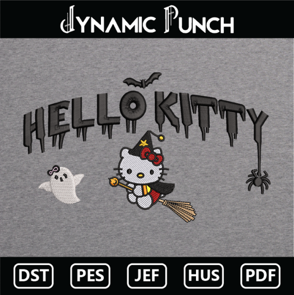 Hello Kitty Broomstick Embroidery Design.