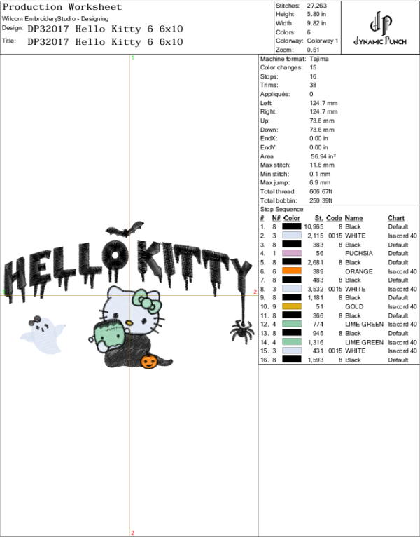 Hello Kitty Spooky Potion Embroidery Design.