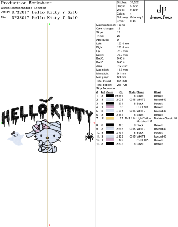 Hello Kitty Mummy Embroidery Design.