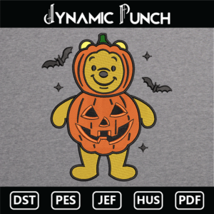 Pooh x Pumpkin Embroidery Design.