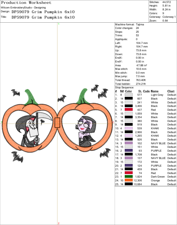 Grim Pumpkin Embroidery Design.