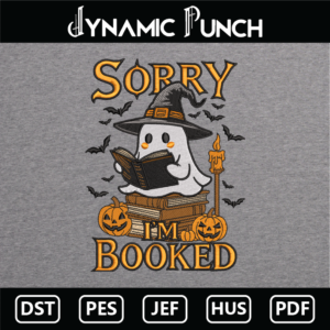 I'm Booked Halloween Embroidery Design.