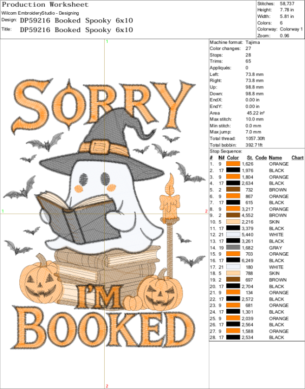 I'm Booked Halloween Embroidery Design.