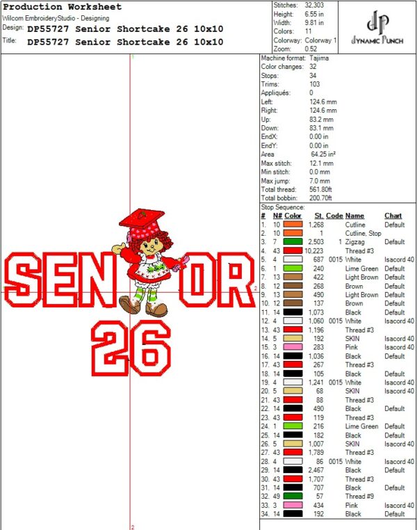 Senior Shortcake 2026 Applique Embroidery Design.