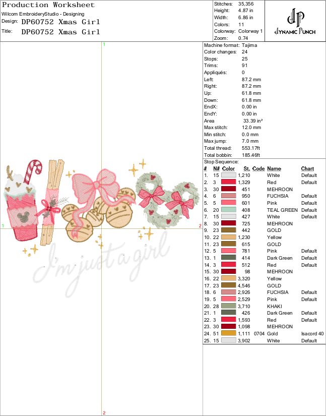 I'm Just a Girl Christmas Embroidery Design.