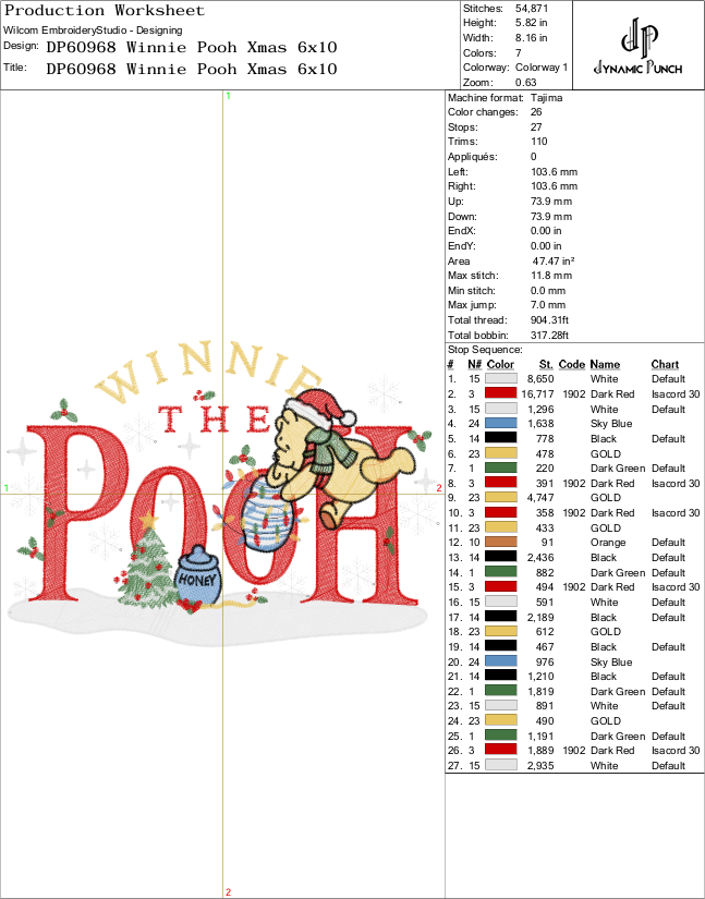 Winnie The Pooh Christmas Embroidery Design.