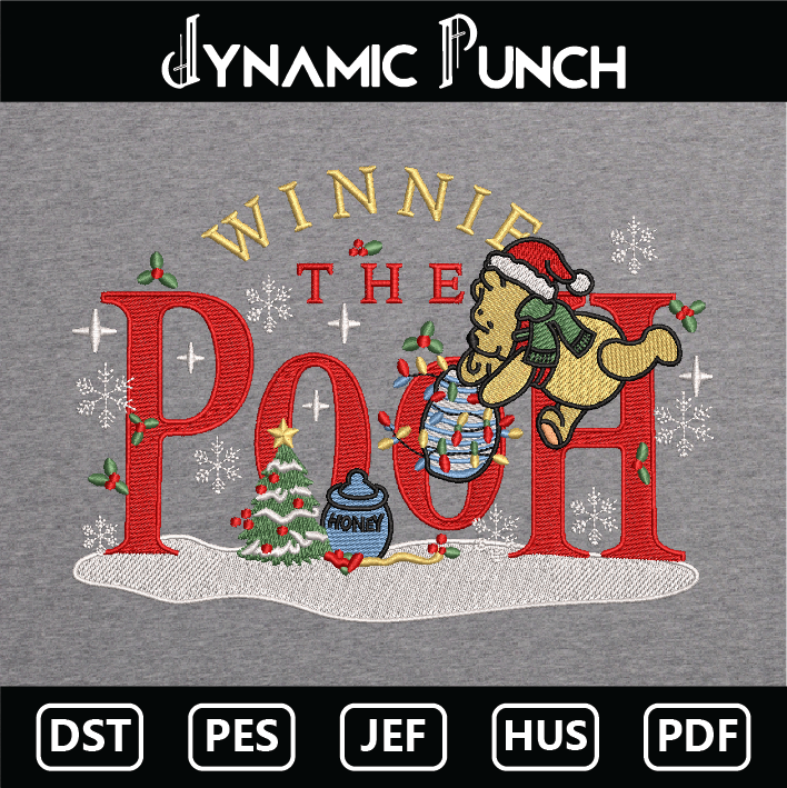 Winnie The Pooh Christmas Embroidery Design.