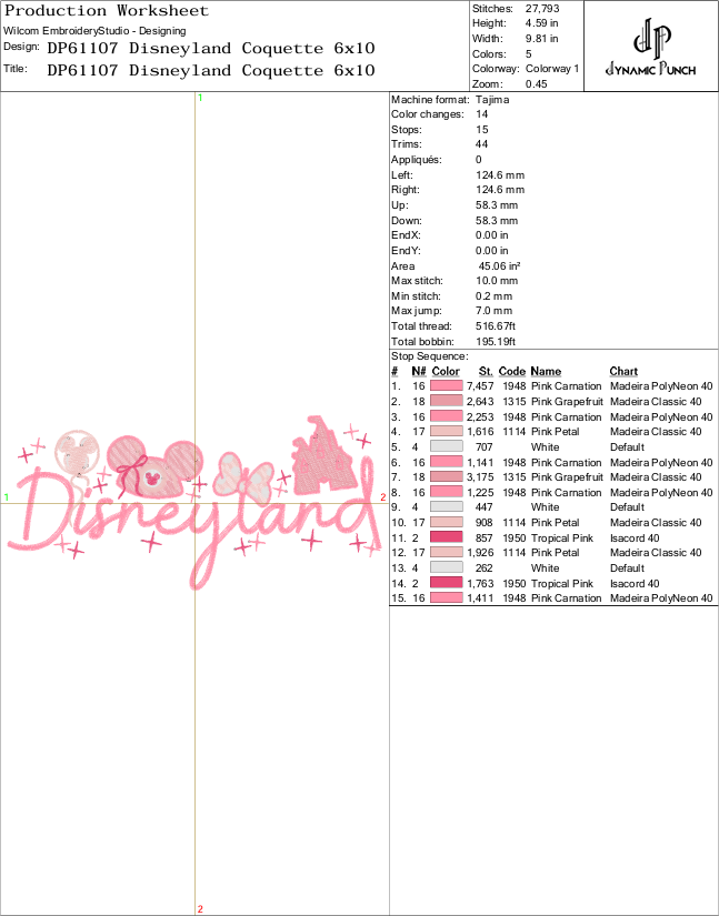 Disneyland Coquette Embroidery Design.