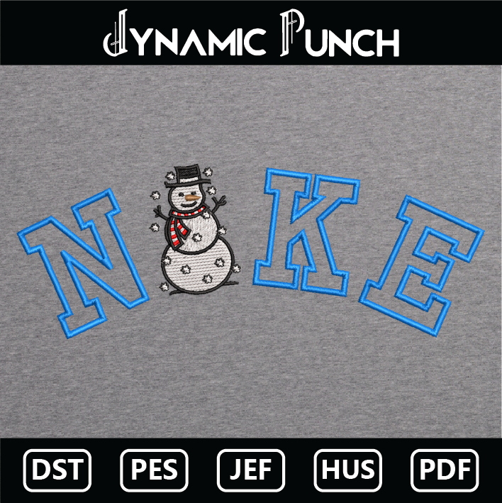 Nike Snowman Christmas Embroidery Design.