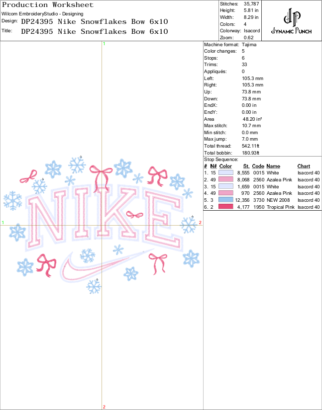 Nike Snowflakes Bow Christmas Embroidery Design.