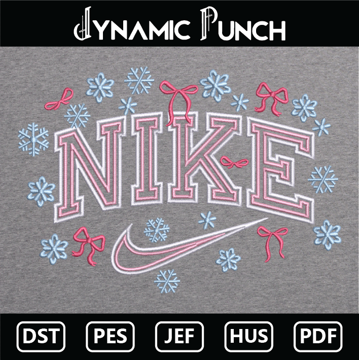 Nike Snowflakes Bow Christmas Embroidery Design.