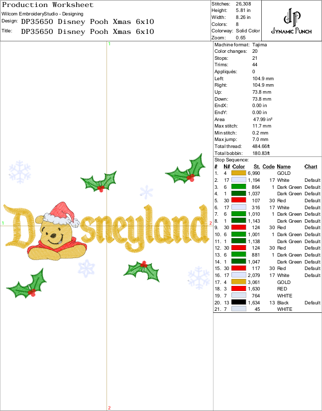 Disneyland Pooh Christmas Embroidery Design.