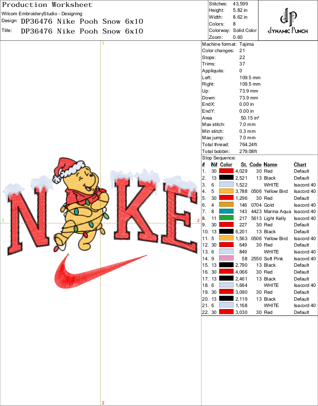 Nike Pooh Snow Christmas Embroidery Design.