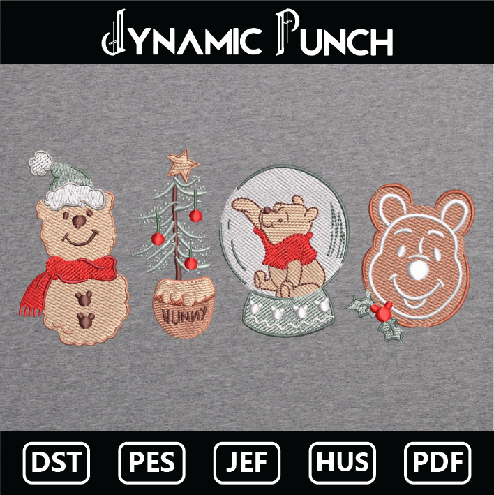 Winnie The Pooh Hunny Christmas Embroidery Design.