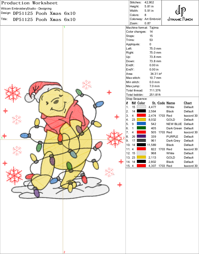 Pooh Christmas Embroidery Design.