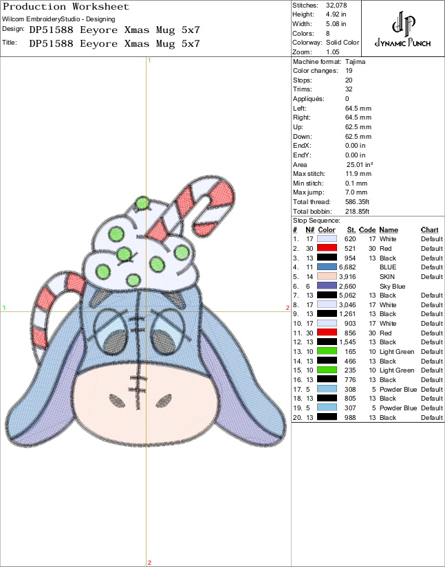 Eeyore Christmas Mug Embroidery Design.