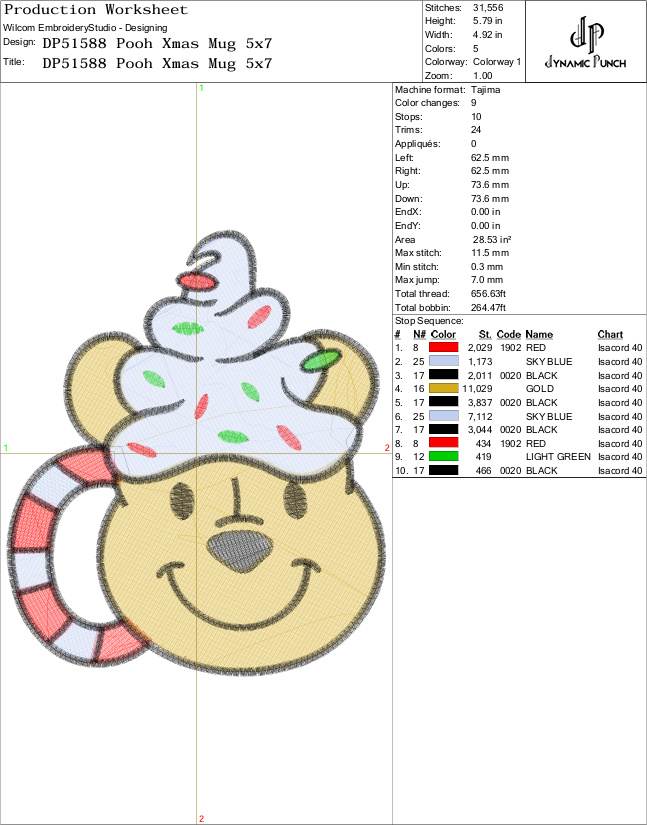 Pooh Christmas Mug Embroidery Design.