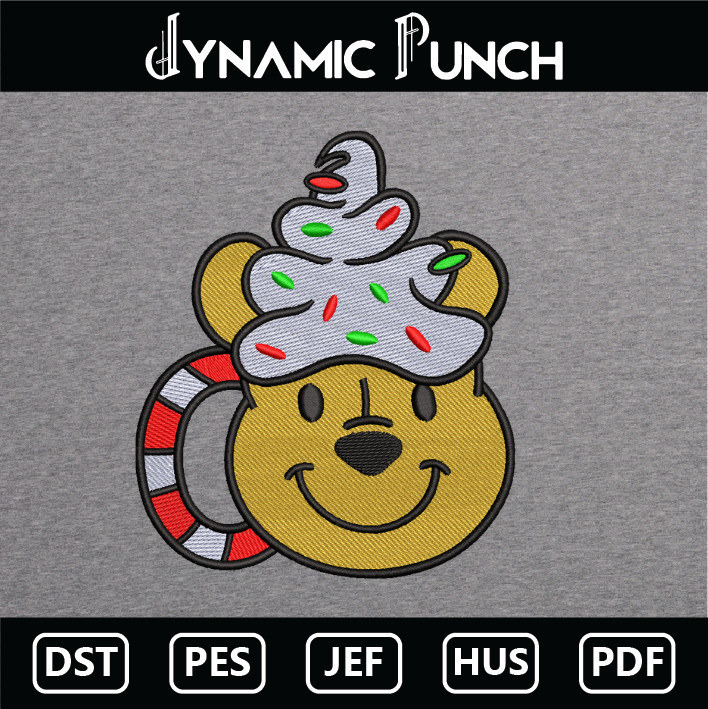 Pooh Christmas Mug Embroidery Design.