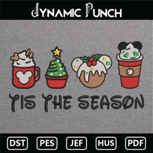 Tis The Season Mickey Cups Christmas Embroidery Design.