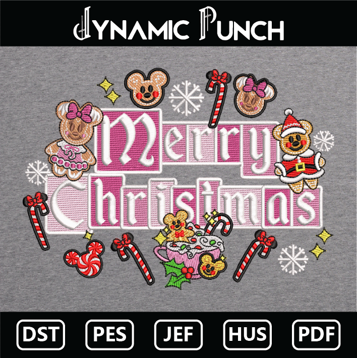 Merry Christmas Gingerbread Mickey Minnie Embroidery Design.