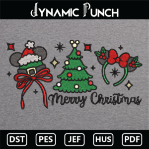 Mickey Minnie Christmas Bow Embroidery Design.