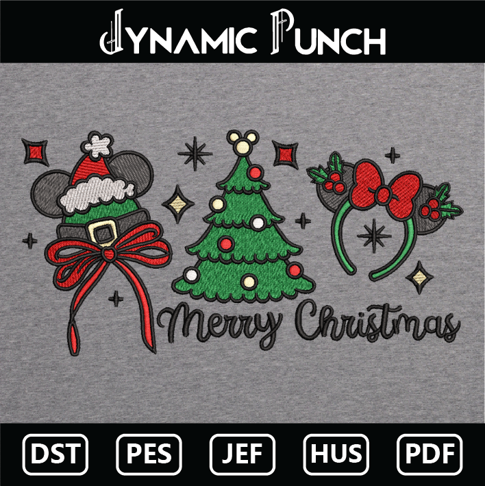 Mickey Minnie Christmas Bow Embroidery Design.